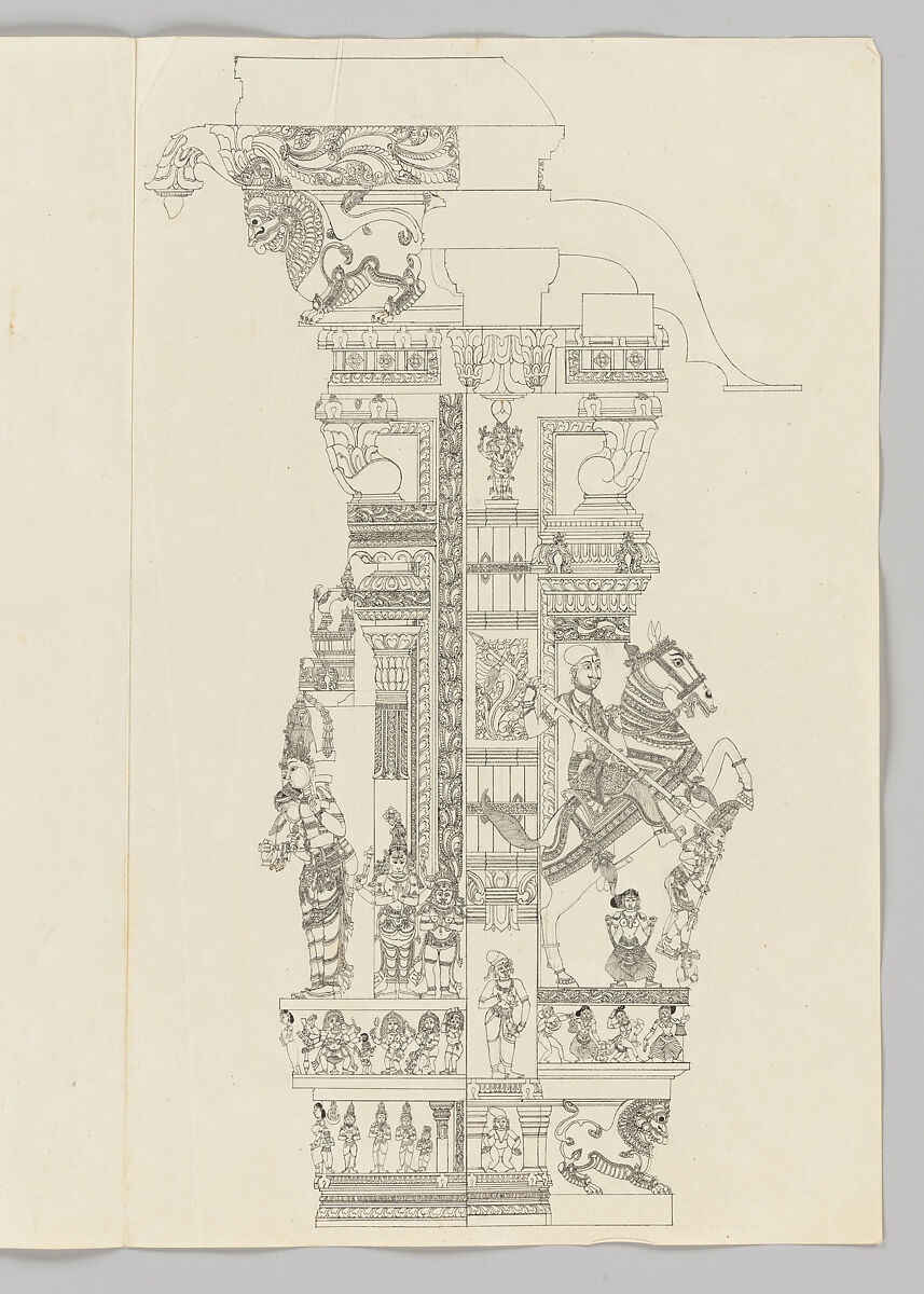 Marriage of Minakshi and Sundareshvara; equestrian warrior with spear, Unidentified artist, Indian, Ink and wash on J. Whatman paper watermarked 1798, India, Madurai, Tamil Nadu 