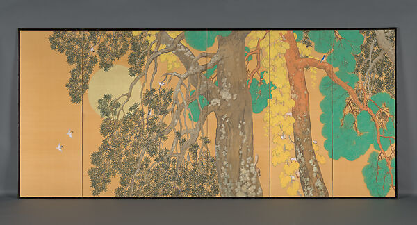 Tranquil Light (Jakkō), Hashimoto Kansetsu 橋本関雪 (Japanese, 1883–1945), Pair of six-panel folding screens; ink, color, and gold on silk, with urahaku (gold leaf on the reverse side of the silk), Japan
