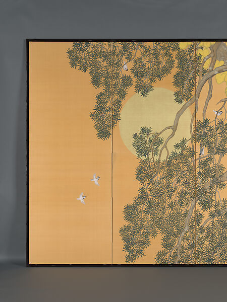 Tranquil Light (Jakkō), Hashimoto Kansetsu 橋本関雪 (Japanese, 1883–1945), Pair of six-panel folding screens; ink, color, and gold on silk, with urahaku (gold leaf on the reverse side of the silk), Japan