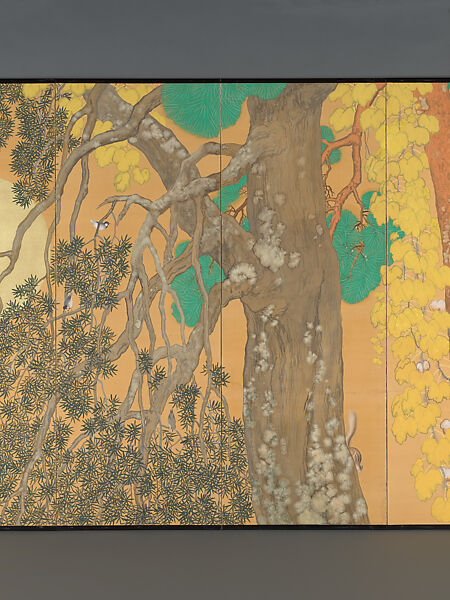 Tranquil Light (Jakkō), Hashimoto Kansetsu 橋本関雪 (Japanese, 1883–1945), Pair of six-panel folding screens; ink, color, and gold on silk, with urahaku (gold leaf on the reverse side of the silk), Japan