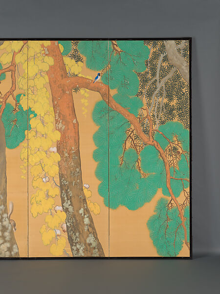Tranquil Light (Jakkō), Hashimoto Kansetsu 橋本関雪 (Japanese, 1883–1945), Pair of six-panel folding screens; ink, color, and gold on silk, with urahaku (gold leaf on the reverse side of the silk), Japan