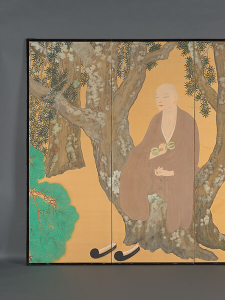 Tranquil Light (Jakkō), Hashimoto Kansetsu 橋本関雪 (Japanese, 1883–1945), Pair of six-panel folding screens; ink, color, and gold on silk, with urahaku (gold leaf on the reverse side of the silk), Japan