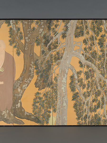 Tranquil Light (Jakkō), Hashimoto Kansetsu 橋本関雪 (Japanese, 1883–1945), Pair of six-panel folding screens; ink, color, and gold on silk, with urahaku (gold leaf on the reverse side of the silk), Japan