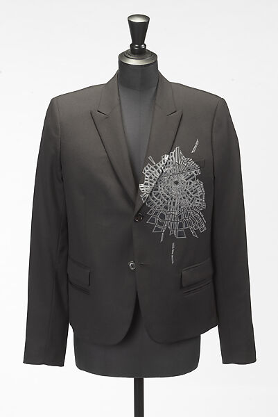 Ensemble, (jacket) Dior Homme (French), (a) wool, plastic, metal, (b, c) leather (eelskin), French 