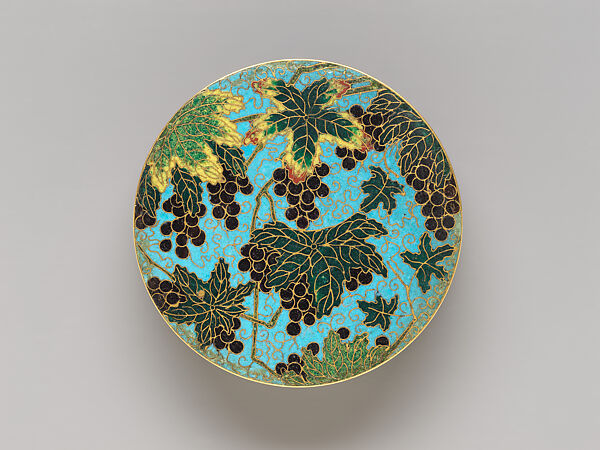 Covered box with hibiscus and grapevines, Cloisonné enamel, China