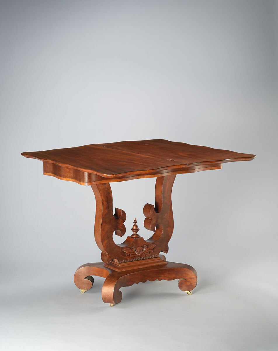 Game Table, Attributed to Thomas Day (American, 1801–1861), Cherry, mahogany veneer, mahogany, conifer (secondary wood), American