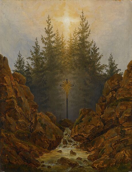 Cross in the Forest, Caspar David Friedrich  German, Oil on canvas