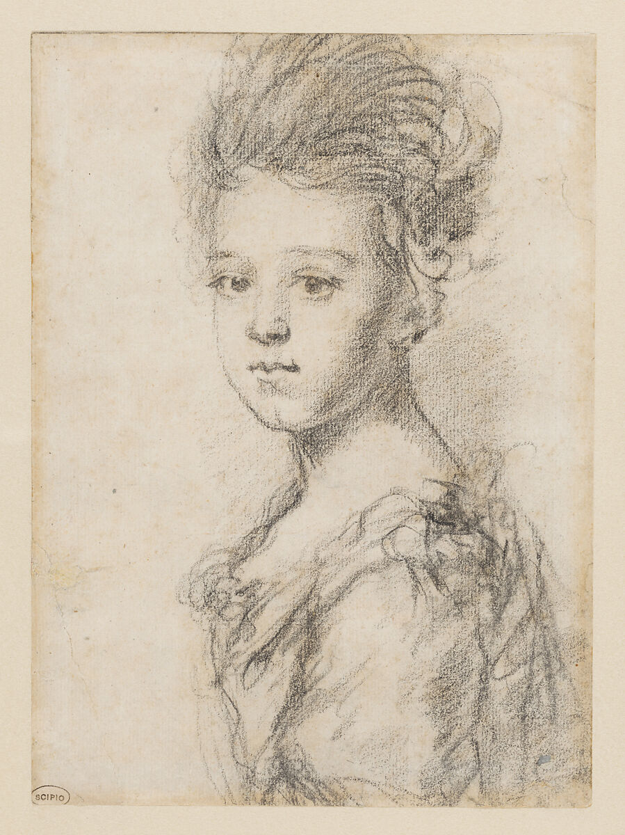 Study of a young girl, Sir Godfrey Kneller (German, Lübeck 1646–1723 London), Black chalk 