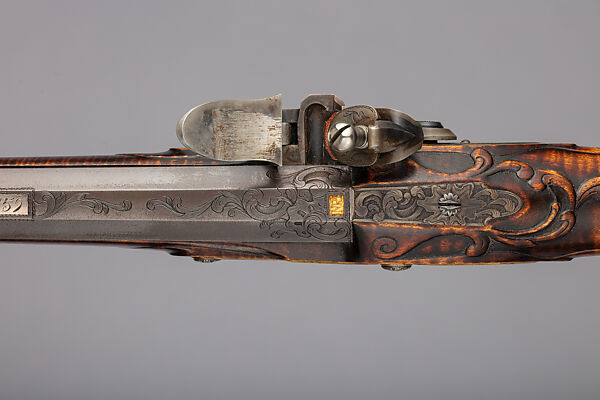 Flintlock Longrifle, Made and engraved by Judson J. Brennan (American, born Lansing, Michigan, 1955), Wood (sugar maple), steel, silver, gold, brass, American, Tenderfoot Hill, Alaska