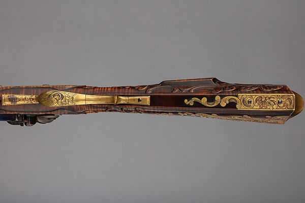 Flintlock Longrifle, Made and engraved by Judson J. Brennan (American, born Lansing, Michigan, 1955), Wood (sugar maple), steel, silver, gold, brass, American, Tenderfoot Hill, Alaska