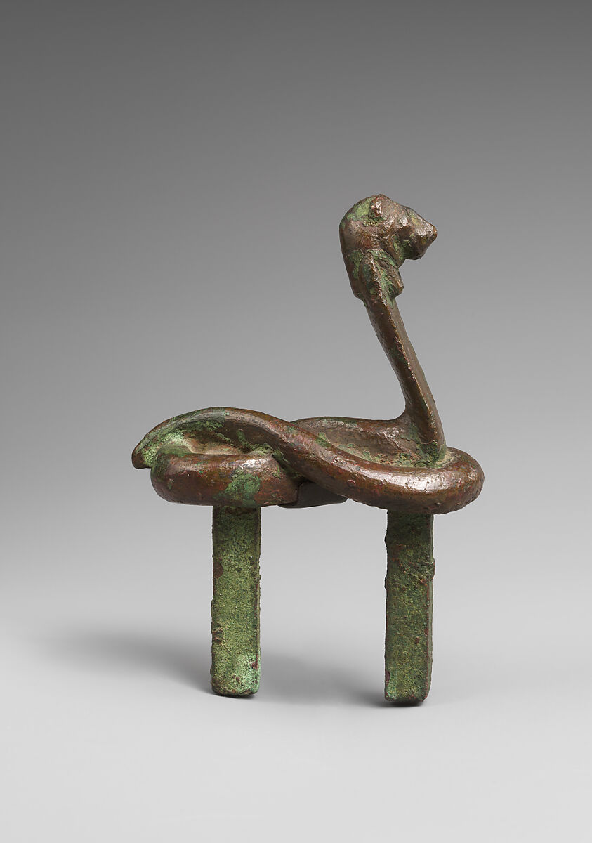 Figure of a rearing cobra with lion head, Leaded bronze