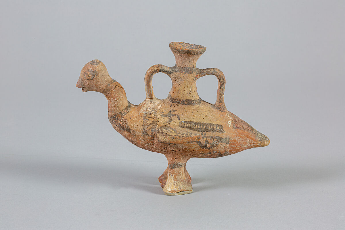 Terracotta askos in the shape of a water bird, Terracotta, Cypriot 