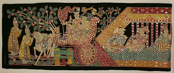 Textile, cotton, silk, metal, glass, Burma 