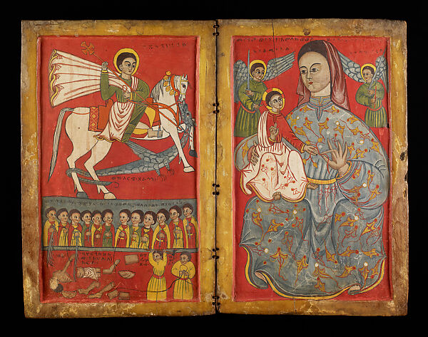 Diptych with Saint George and the Virgin and Child, Paint on wood, Ethiopian (Ethiopia) 