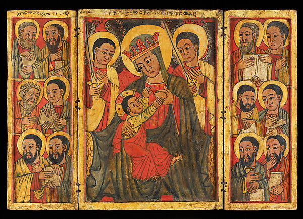 Panel Painting with the Crowned Nursing Virgin and the Twelve Apostles, Paint on wood, Ethiopian (Ethiopia)