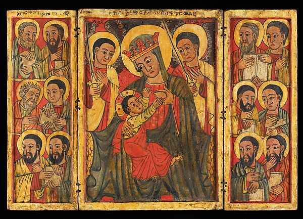 Panel Painting with the Crowned Nursing Virgin and the Twelve Apostles, Paint on wood, Ethiopian (Ethiopia) 