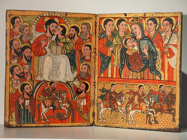 Diptych with the Kiss of St. John, Tempera on wood, Ethiopian (Ethiopia) 