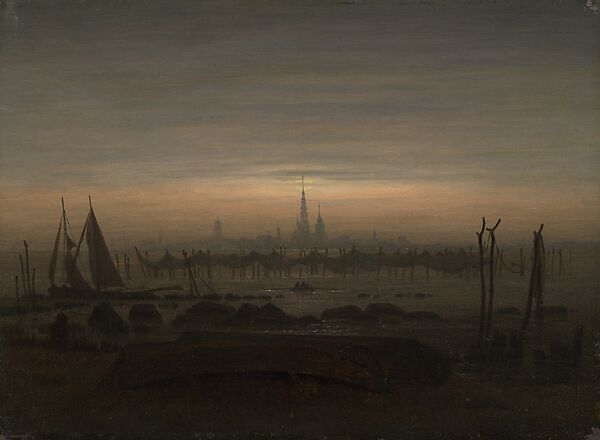 Greifswald in Moonlight, Caspar David Friedrich  German, Oil on canvas