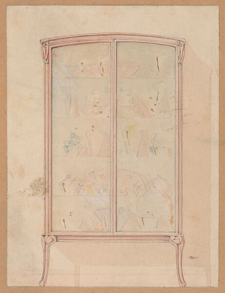 Front Elevation of an Art Nouveau Display Cabinet, Georges de Feure (French, Paris 1868–1943 Paris), Graphite and watercolor 