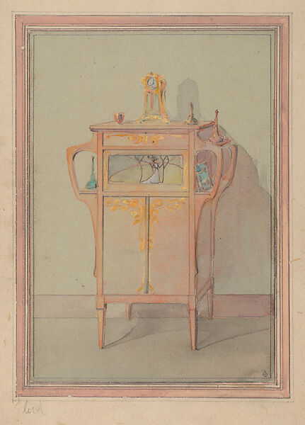 Design for an Art Nouveau Cabinet with Stained Glass and Wood Inlay, Georges de Feure (French, Paris 1868–1943 Paris), Graphite and watercolor 