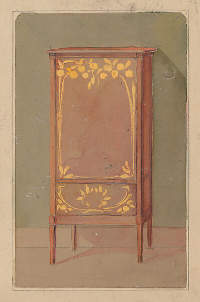 Designs for an Art Nouevau Wall Cabinet with Wood Inlay, Georges de Feure (French, Paris 1868–1943 Paris), Graphite and watercolor 