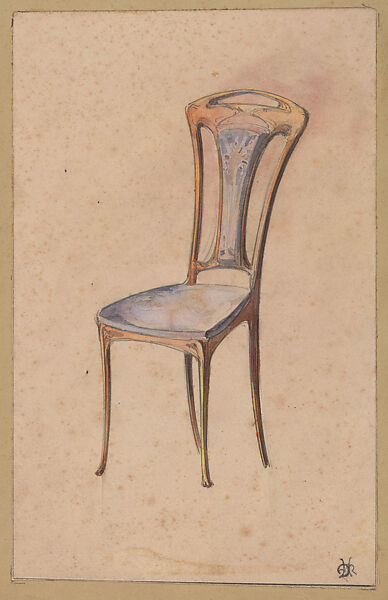 Design for a Wooden Dining Chair in the Art Nouveau Style, Georges de Feure (French, Paris 1868–1943 Paris), Graphite and watercolor 