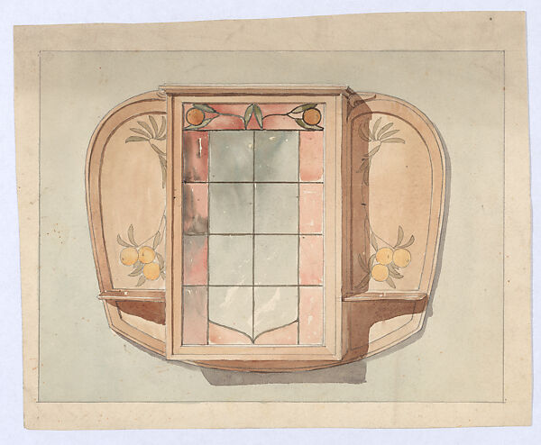Design for a Wall-Mounted Cabinet Decorated with a Motif of Oranges, Georges de Feure (French, Paris 1868–1943 Paris), Graphite and watercolor 
