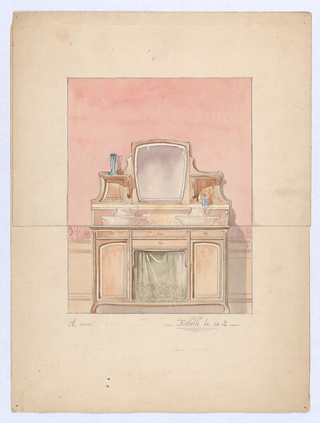 Design for a Wash Stand with a Mirror and Double Basin in the Art Nouveau Style, Georges de Feure (French, Paris 1868–1943 Paris), Graphite and watercolor 