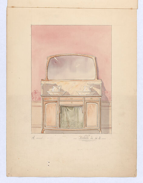 Design for a Wash Stand with a Mirror and Double Basin in the Art Nouveau Style, Georges de Feure (French, Paris 1868–1943 Paris), Graphite and watercolor