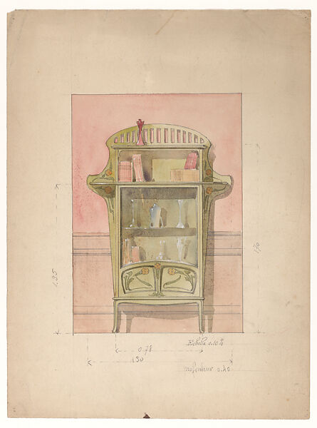 Designs for a Green Display Cabinet in the Art Nouveau Style, Georges de Feure (French, Paris 1868–1943 Paris), Graphite and watercolor 
