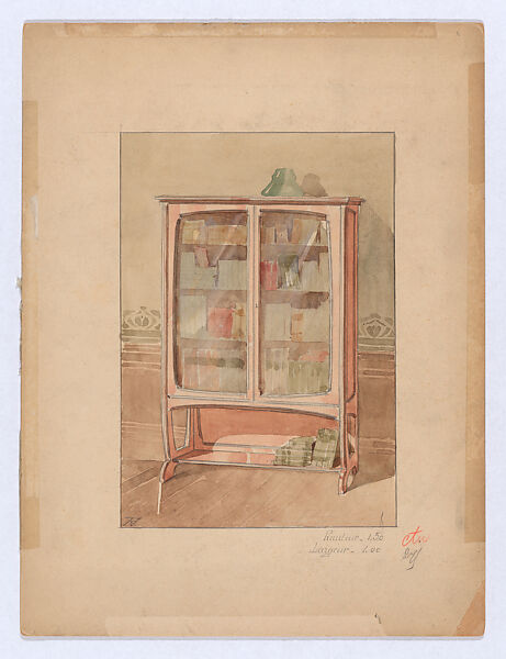 Design for a Small Wooden Bookcase in the Art Nouveau Style, Georges de Feure (French, Paris 1868–1943 Paris), Graphite and watercolor 
