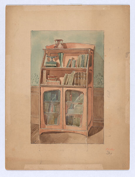 Design for a Small Wooden Bookcase in the Art Nouveau Style, Georges de Feure (French, Paris 1868–1943 Paris), Graphite and watercolor 