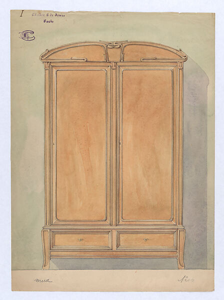 Design for a Large Armoire in the Art Nouveau Style, Georges de Feure (French, Paris 1868–1943 Paris), Graphite and watercolor 