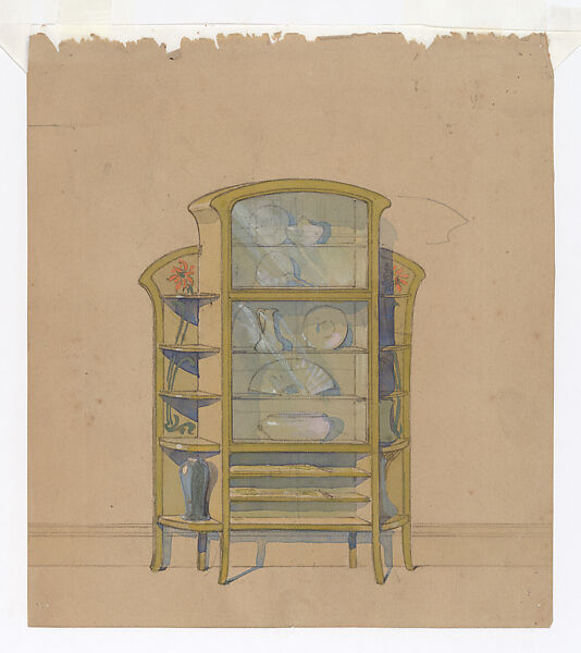 Design for a Green Display Cabinet in the Art Nouveau Style, Georges de Feure (French, Paris 1868–1943 Paris), Graphite and watercolor 