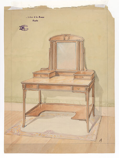 Design for a Wooden Dressing Table in the Art Nouveau Style, Georges de Feure (French, Paris 1868–1943 Paris), Graphite and watercolor 