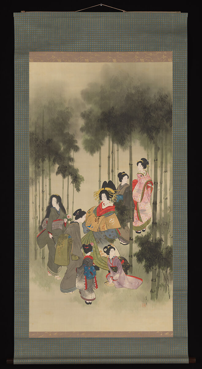 Seven Beauties of the Bamboo Grove, Watanabe Seitei 渡辺省亭 (Japanese, 1851–1918), Hanging scroll; ink, color, and possibly lacquer on silk, Japan