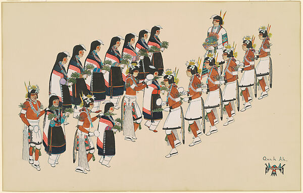 Pueblo Parrot Dance, Tonita Peña  Pueblo, Gouache over graphite