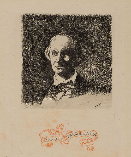 Charles Baudelaire, Full Face, after Nadar, III, Edouard Manet  French, Etching with pen and brown ink; second state of four, French