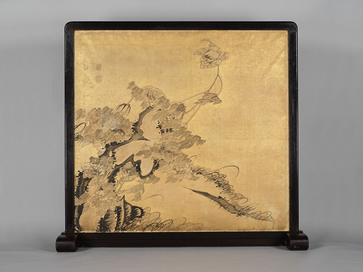 Crabs and Peonies, Itō Jakuchū 伊藤若冲 (Japanese, 1716–1800), Double-sided freestanding screen (tsuitate); ink and gold on paper, Japan 