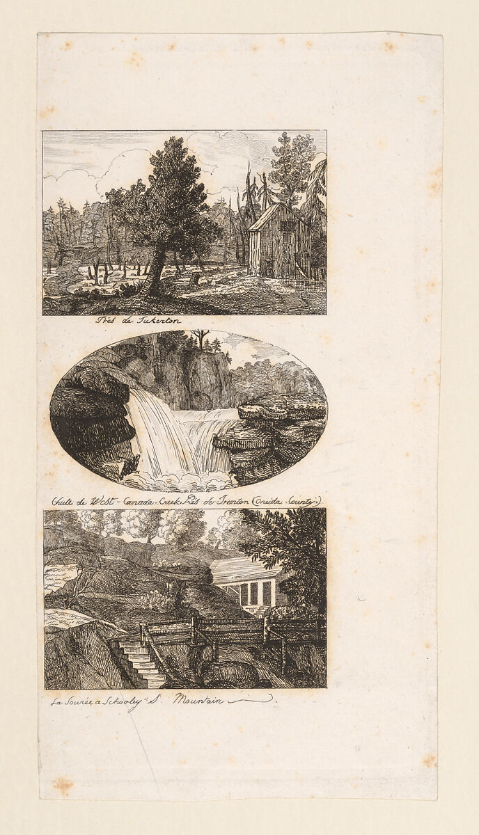 Vues d'Amerique: Près de Tuckerton; Chûte de West Canada Creek, près de Trenton, Oneida County; La Source à Schooley's Mountain, Charlotte Bonaparte (French, Mortefontaine 1802–1839 Sarzana), Etching 