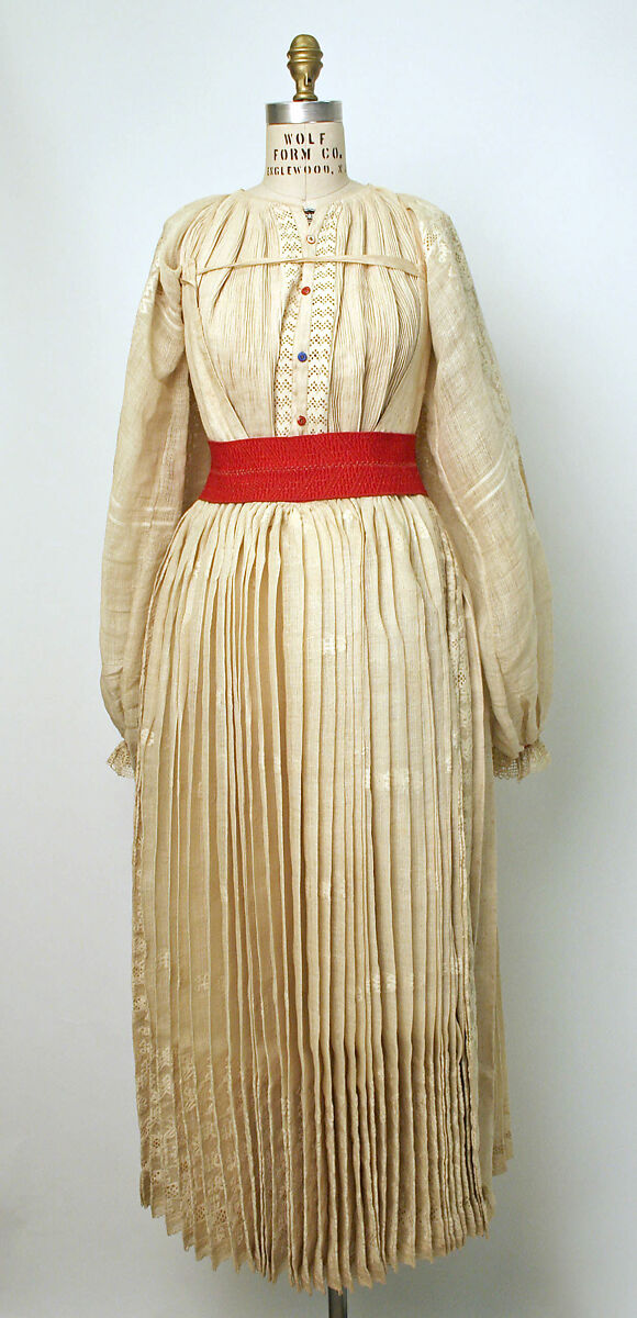 Ensemble, linen, wool, silk, metal, leather, Croatian 