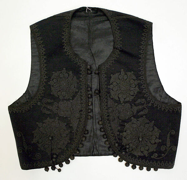 Ensemble, (a, b) Silk; (c) Wool; embroidered