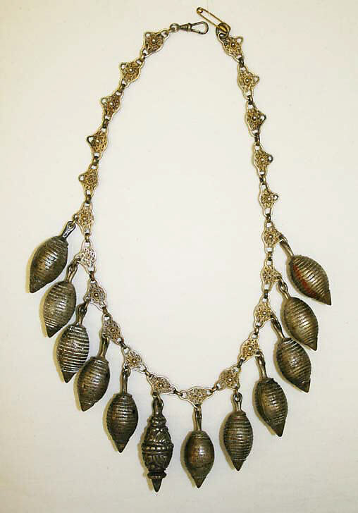 Ensemble, wool, cotton, metallic thread, ramie, animal skin, glass