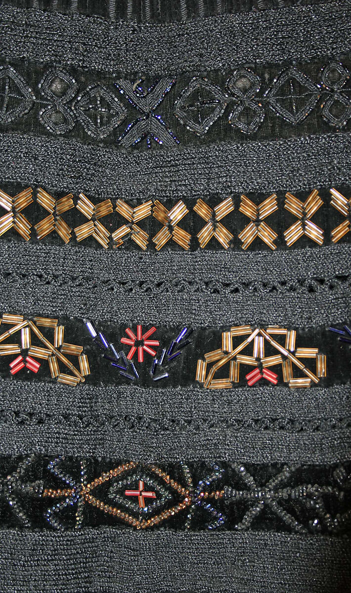 Ensemble, wool, cotton, metallic thread, ramie, animal skin, glass