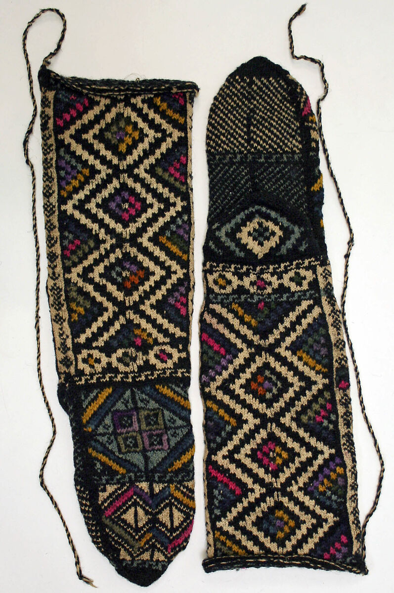 Ensemble, wool, cotton, metallic thread, ramie, animal skin, glass