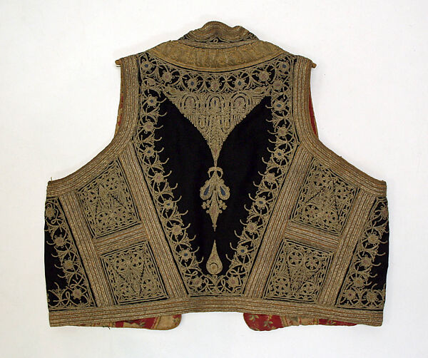 Vest, wool, silk, metallic thread