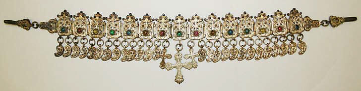 Ensemble, wool, leather, metal, cotton, silk, Greek (Attic)