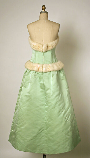 Evening dress, House of Balenciaga (French, founded 1937), silk, fur, Spanish