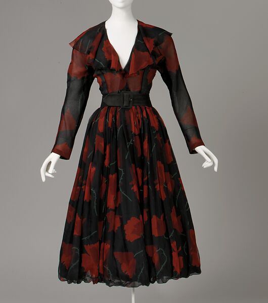 Cocktail dress, House of Balenciaga (French, founded 1937), silk, suede, French 