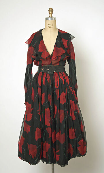 Cocktail dress, House of Balenciaga (French, founded 1937), silk, suede, French